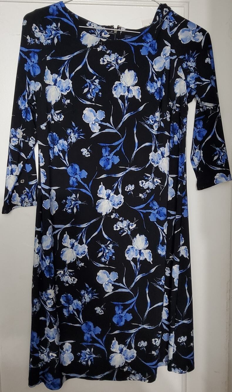 Tommy Hilfiger Women’s Floral Print A-Line Dress Black & Blue Size 10